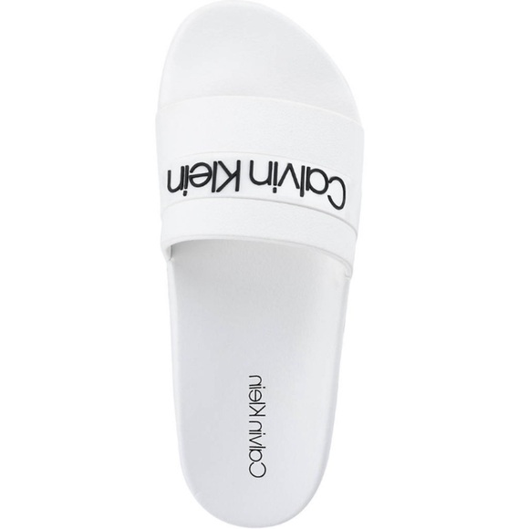 Calvin Klein Mens Adult Casual Pool Slides Logo White Color Sandals Size 12M